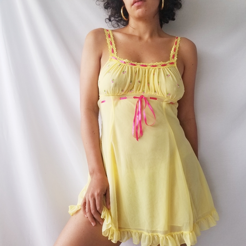 Betsey johnson intimates sheer yellow pink slip